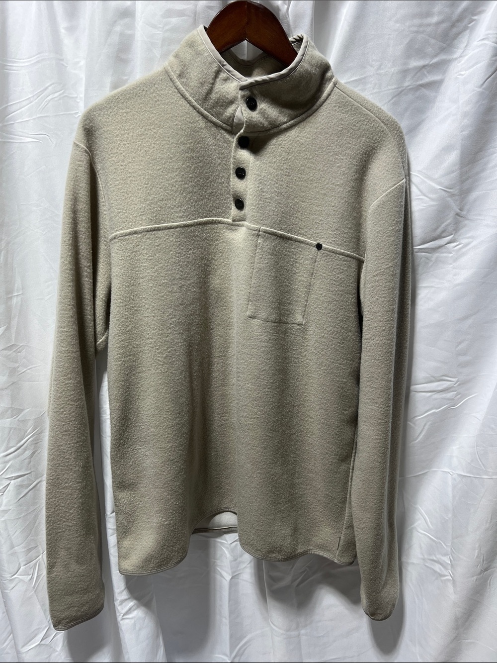 Men's Neutral Cream Quarter-Placket Crewneck Sweater